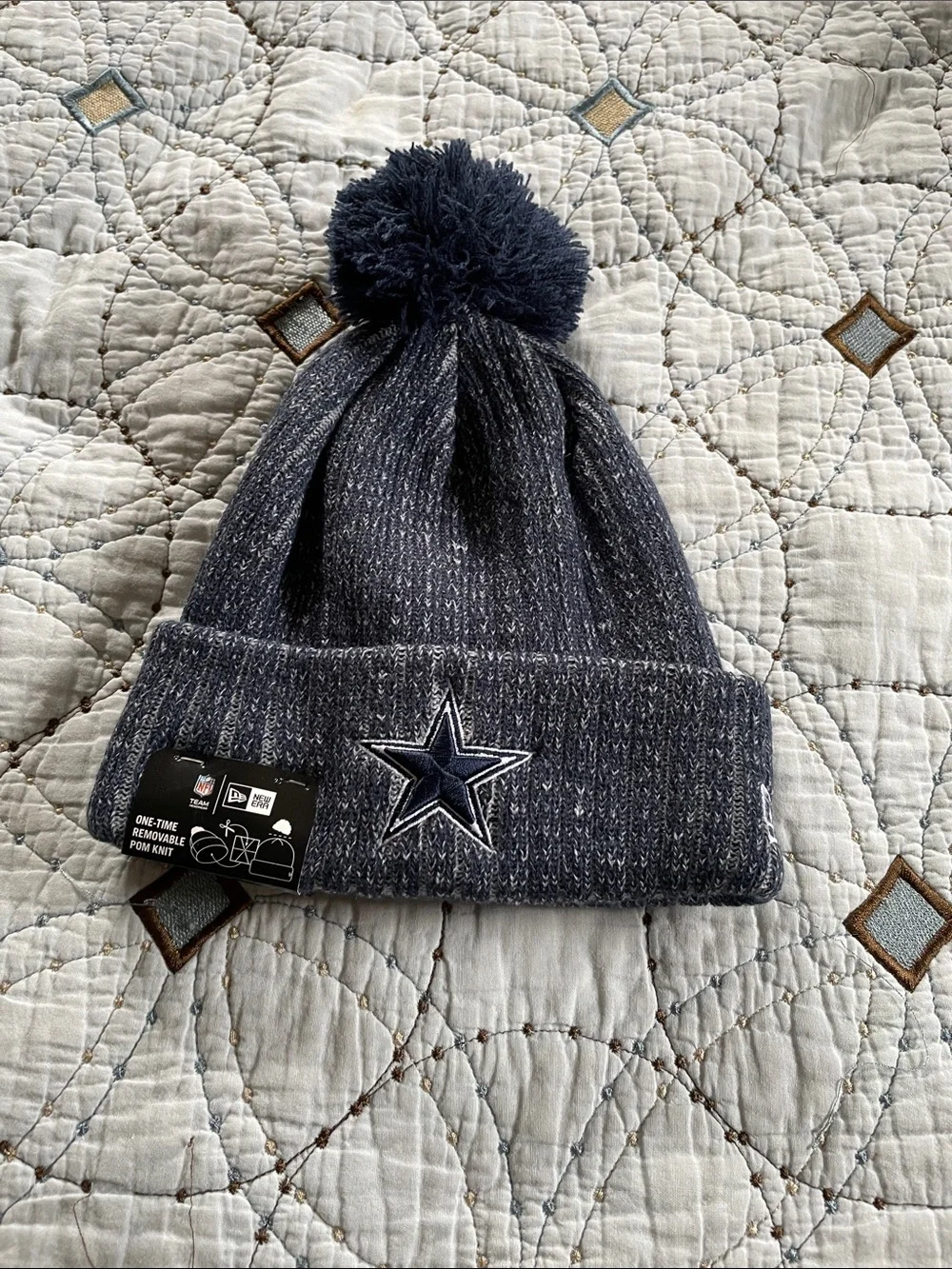 NFL Dallas Cowboys Navy Knit Kids Pom Beanie with Star Patch